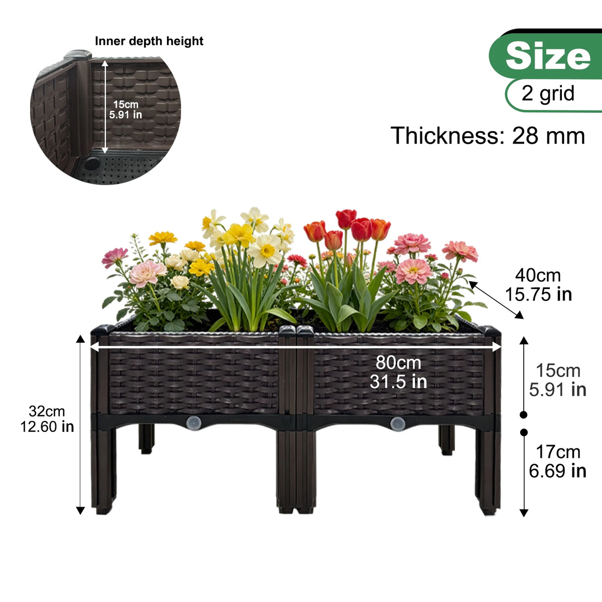 4/3/2/1-Compartment Box for Home Balcony Planting, Flowerbed Nursery, Vegetable Planting Box, Enlarged and Thickened W/ Drainage