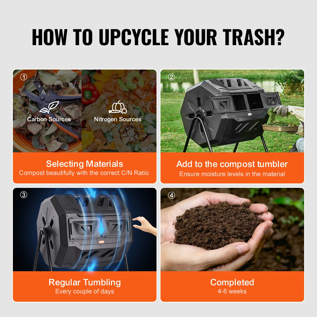 Compost Bin 18.5/37/43Gal Dual Chamber Composting Tumbler BPA FreeComposter Bin for Garden Kitchen Yard Outdoor