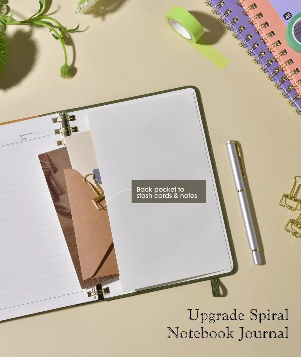 A5 Hardcover Spiral Journal Notebook, 150 Numbered Pages, 100 GSM College Ruled, Olive Green