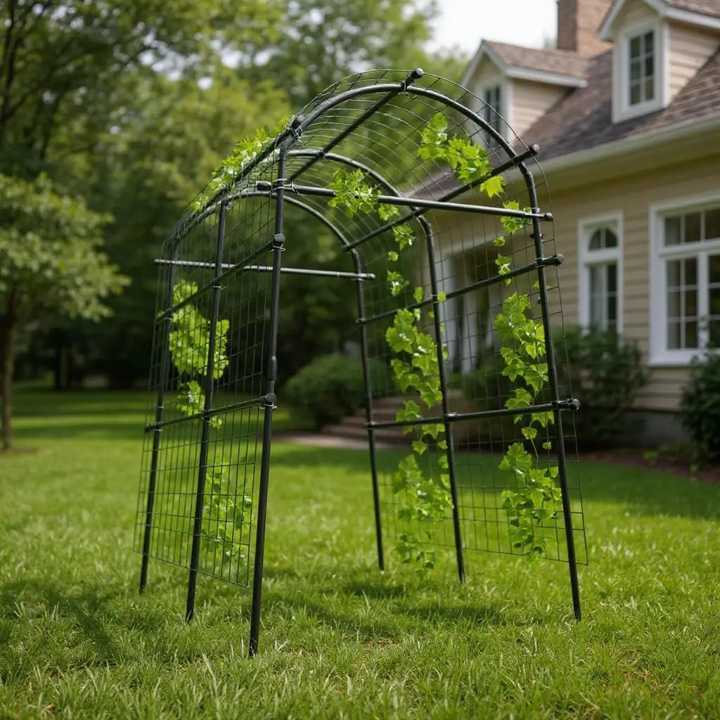 Metal Garden Arch Trellis, 7.6Ft Black for Raised Beds, Plant Support for Cucumbers & Climbing Vegetables with 7 Horizontal Pipe