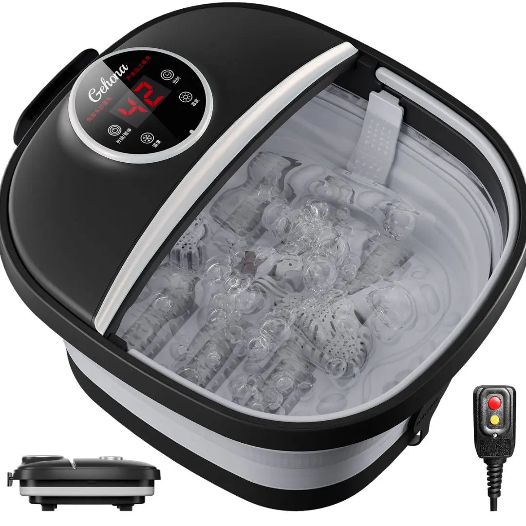 Collapsible Foot Spa Massager Electric Foldable Soaker Tub with Remote Control 24 Heating Levels 6 Massage Rollers Surfing