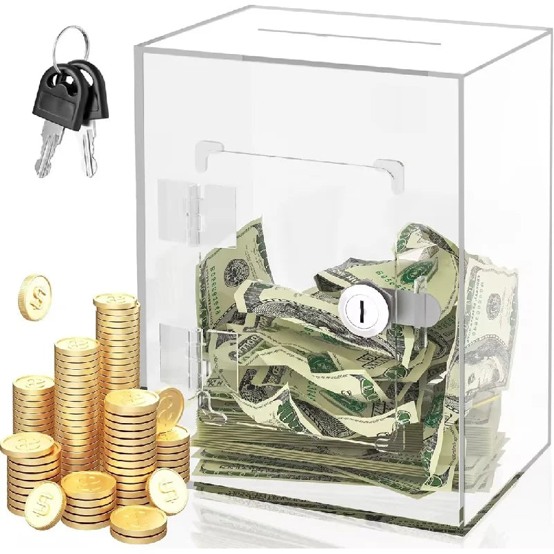 Transparent Acrylic Piggy Bank, Large Capacity, Sturdy and Durable, Cash Coin Piggy Bank with Key Function