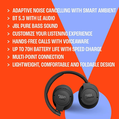 JBL Tune 770NC Wireless Over-Ear Headphones, Adaptive Noise Cancelling, Smart Ambient, Bluetooth 5.3