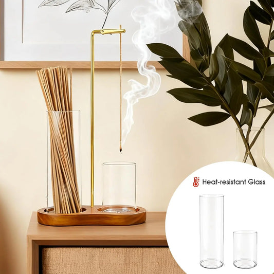 2 in 1 Incense Holder for Sticks, Anti-Ash Flying Incense Burne with Glass Ash Catcher and Incense Sticks Organizer for Meditation Yoga Spa Home Decor