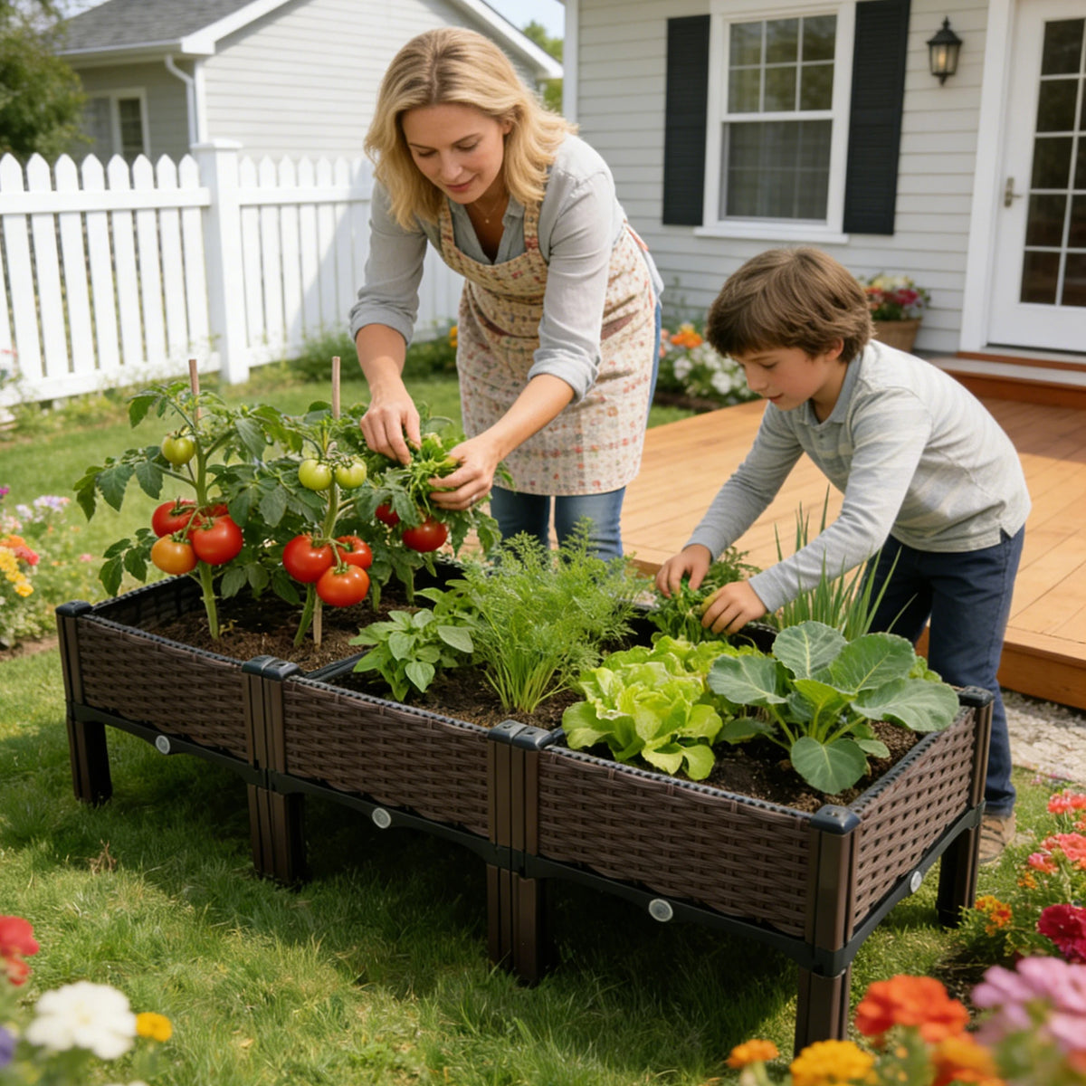 4/3/2/1-Compartment Box for Home Balcony Planting, Flowerbed Nursery, Vegetable Planting Box, Enlarged and Thickened W/ Drainage