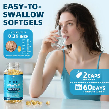 Collagen Capsules with Hyaluronic Acid ,Biotin and Vitamin C for Hair,Skin,Nails for Women & Men Anti-Aging Support Immune System and Digestive Health