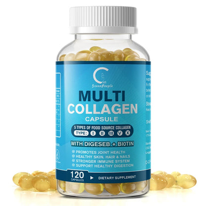 Collagen Capsules with Hyaluronic Acid ,Biotin and Vitamin C for Hair,Skin,Nails for Women & Men Anti-Aging Support Immune System and Digestive Health