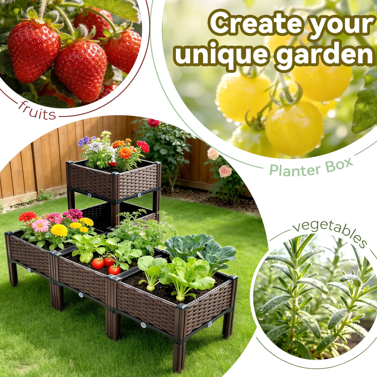 4/3/2/1-Compartment Box for Home Balcony Planting, Flowerbed Nursery, Vegetable Planting Box, Enlarged and Thickened W/ Drainage