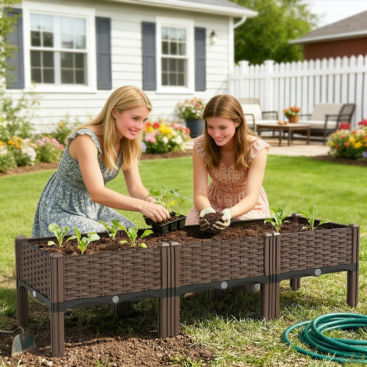 4/3/2/1-Compartment Box for Home Balcony Planting, Flowerbed Nursery, Vegetable Planting Box, Enlarged and Thickened W/ Drainage