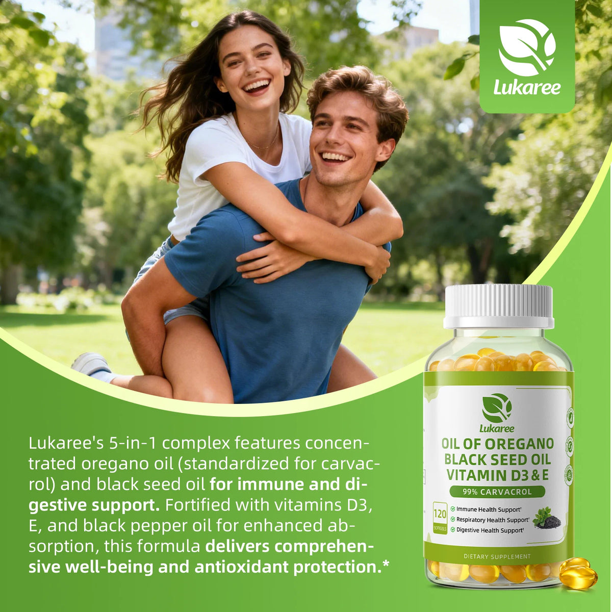 Oregano Oil Capsules with Black Seed Oil,Garlic Oil,Vitamin D3 E for Antioxidant,Immune & Digestive Support Non GMO
