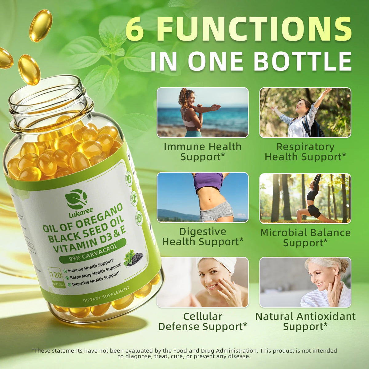 Oregano Oil Capsules with Black Seed Oil,Garlic Oil,Vitamin D3 E for Antioxidant,Immune & Digestive Support Non GMO