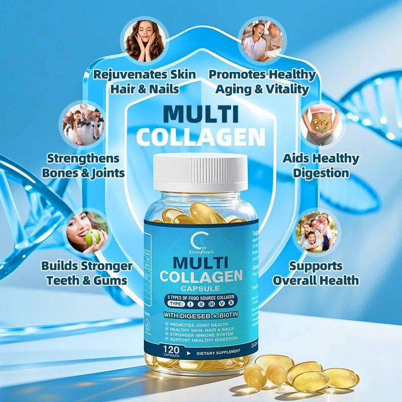 Collagen Capsules with Hyaluronic Acid ,Biotin and Vitamin C for Hair,Skin,Nails for Women & Men Anti-Aging Support Immune System and Digestive Health