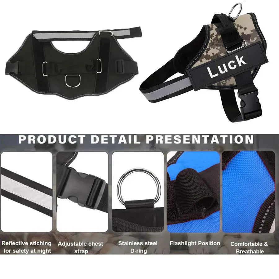 Dog Harness Vest ID Patch Customized Reflective Breathable Adjustable For NO PULL Outdoor
