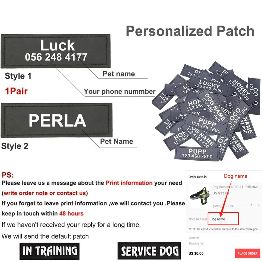 Dog Harness Vest ID Patch Customized Reflective Breathable Adjustable For NO PULL Outdoor