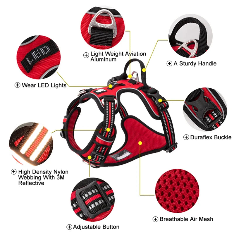 Pet Reflective Nylon Dog Harness No Pull Adjustable Medium Large Vest Safety Lead Walking Running