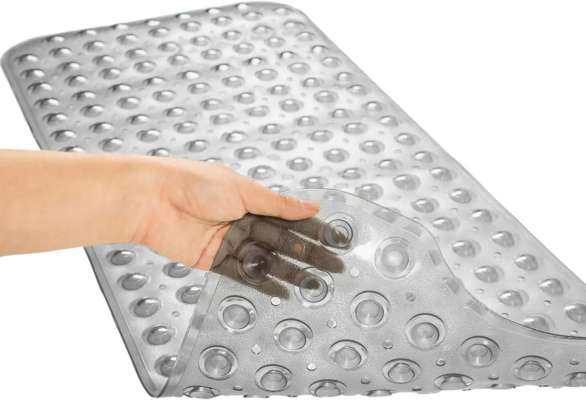 Extra Long Non-Slip Bathtub Mat 39x16 Inch with Drain Holes and Suction Cups for Shower Tub, Machine Washable