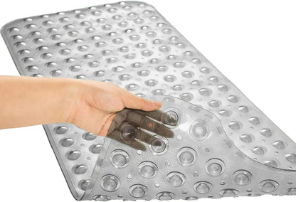 Extra Long Non-Slip Bathtub Mat 39x16 Inch with Drain Holes and Suction Cups for Shower Tub, Machine Washable