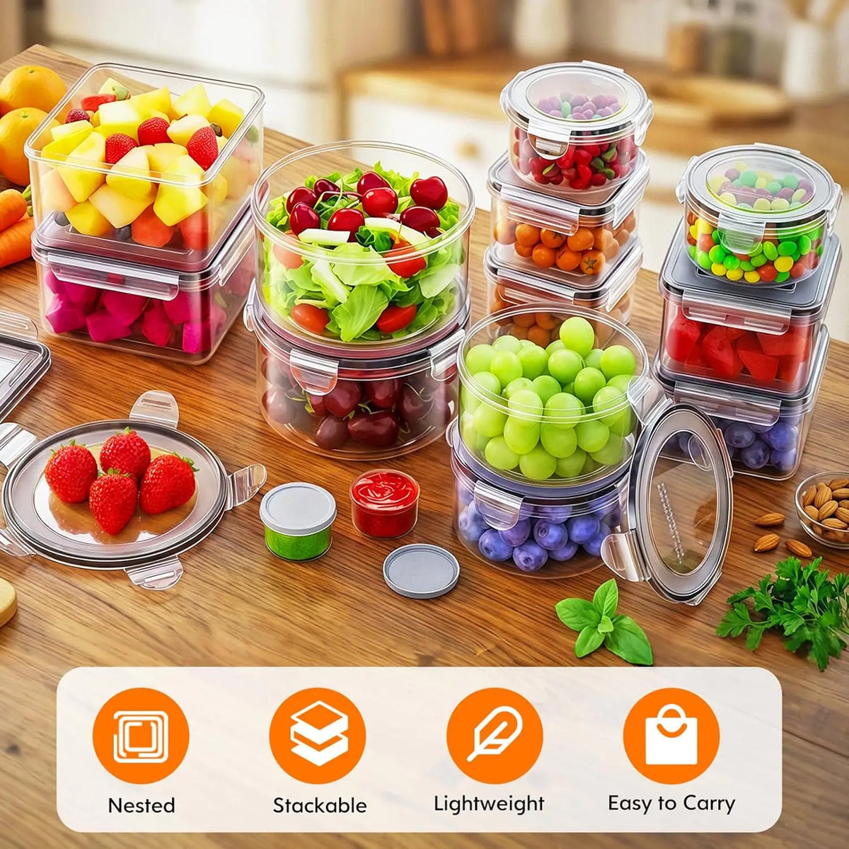 50 PCS Food Storage with Lids (25 Containers & 25 Lids) - Reusable Plastic for Kitchen Storage and Organization BPA-Free Leakproof with Labels & Pen