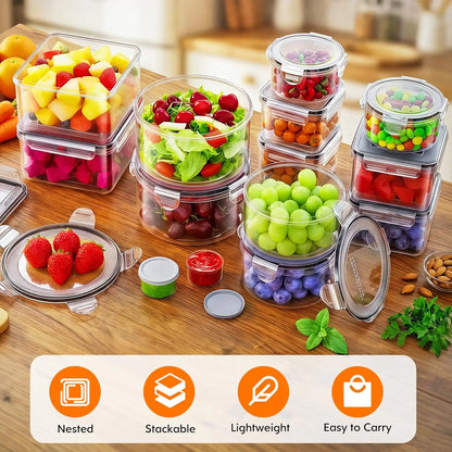 50 PCS Food Storage with Lids (25 Containers & 25 Lids) - Reusable Plastic for Kitchen Storage and Organization BPA-Free Leakproof with Labels & Pen