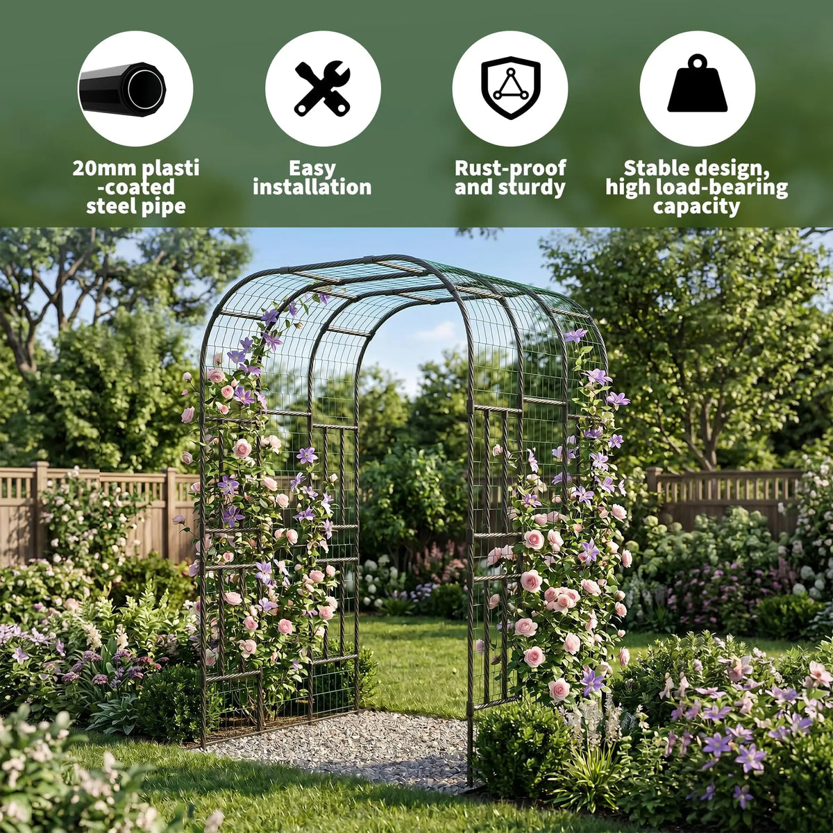 Extra Tall 7.3FT Garden Arch Trellis, PE-Coated Steel Plant Arbor For Cucumbers, Beans, Roses, Outdoor Patio Decor Arbor