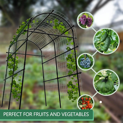 Metal Garden Arch Trellis, 7.6Ft Black for Raised Beds, Plant Support for Cucumbers & Climbing Vegetables with 7 Horizontal Pipe