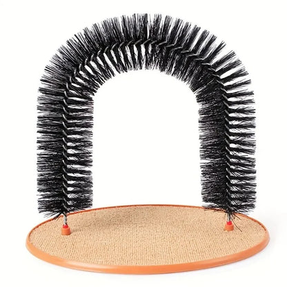 Cat Toy Arch Self Groom Pamper Feline with A Massage Rubbing Brush and Scratching Pad Interactive Toys