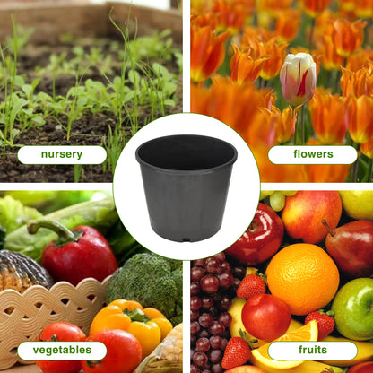 Short Garden Plastic Flower Pots, Seedling Pots, Planting Pots -10 3-Gallon Circular Black Flower Pots for Indoor/Outdoor Plants, W/ Drainage Holes