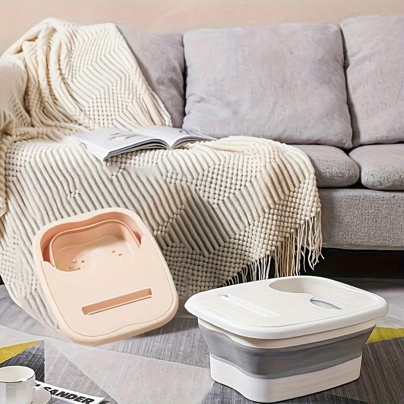 Portable Foldable Foot Bath with Massage - Thick Plastic, Space-Saving, Hanging, No Power, Panda Design, Home Use