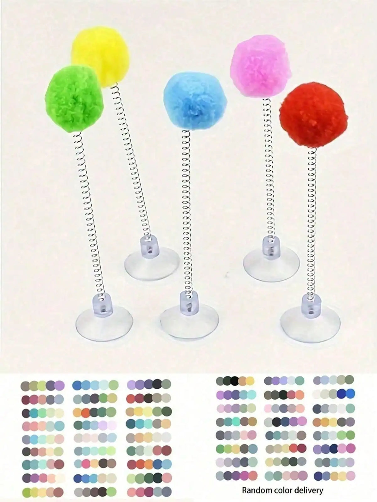 Interactive Cat Toys, Includes Plush Ball, Metal Spring Teaser Wand And Suction Cup Base, Bright Color Durable Design, Battery-Free, Suitable For All Cat Breeds, Stimulates Hunting Instincts And Play Interest, Simulated Hunti