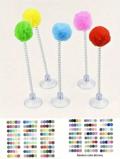Interactive Cat Toys, Includes Plush Ball, Metal Spring Teaser Wand And Suction Cup Base, Bright Color Durable Design, Battery-Free, Suitable For All Cat Breeds, Stimulates Hunting Instincts And Play Interest, Simulated Hunti