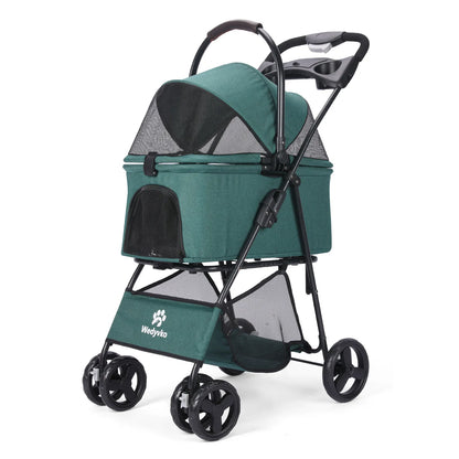 3 in 1 Folding Pet Stroller with Removable Carrier for Small/Medium Dogs and Cats, Waterproof, All-Terrain, with Sun Shade