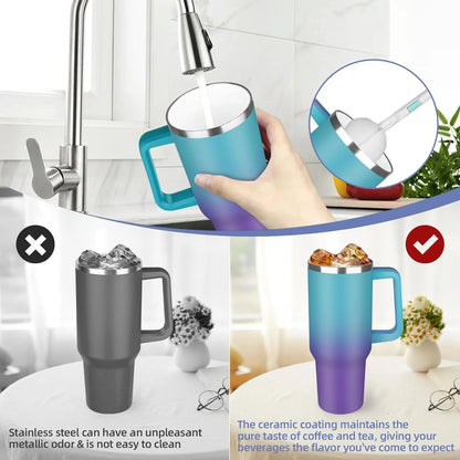 Sports 40oz Tumbler with Handle and 2 Straws, 2in 1 Lid Insulated Water Bottle Stainless Steel for Cold And Hot