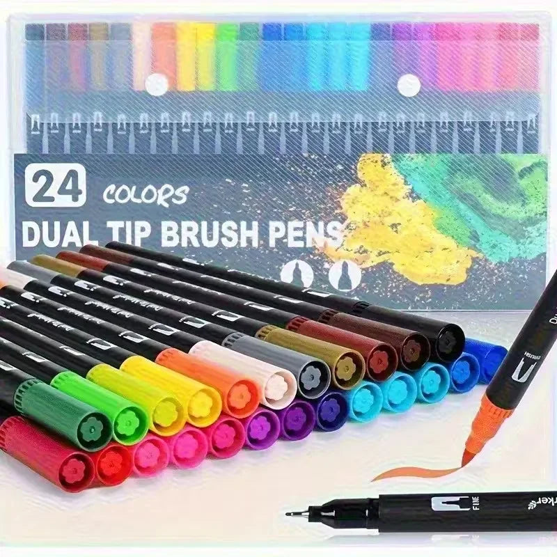 Vibrant Double-Ended Watercolor Markers – Art Set for Drawing & Crafts, Durable Plastic Bodies