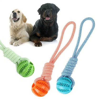 Interactive Dog Toy Tug Rope, Treat Dispenser Ball, Durable & Dental Health (Colors Vary)