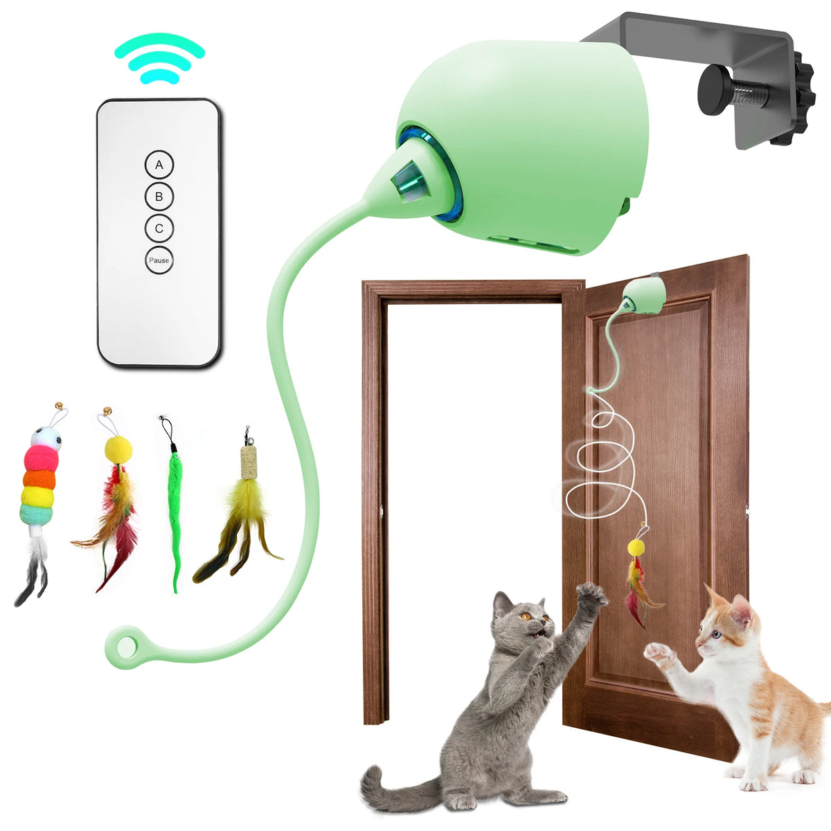 4-in-1 Interactive Cat Toys for Indoor, Automatic 6 Holes Mice Whack-A-Mole, Fluttering Butterfly, Track Balls, USB