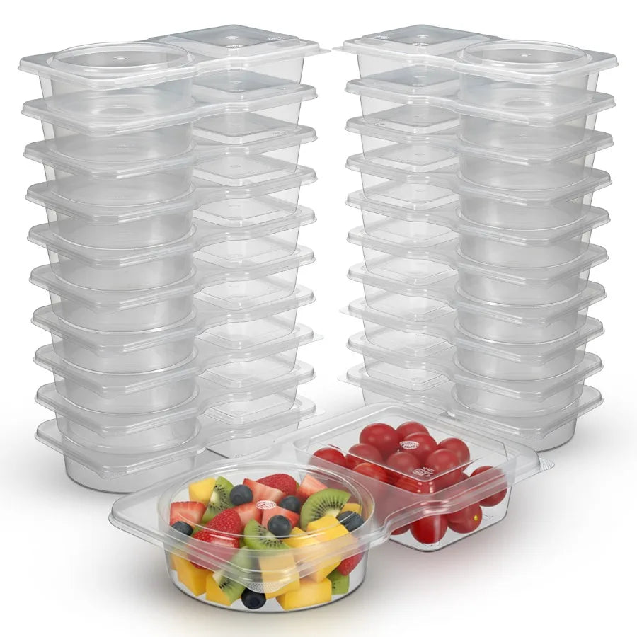 Reusable Snack Containers with Lids Pack, 2 Compartment Leakproof Box Container, Portion Control