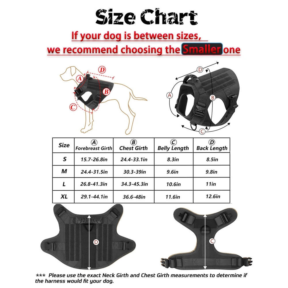 Tactical Dog Harness Collar Leash For Medium Large Dogs Pet Training Walking