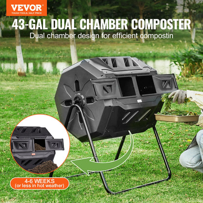 Compost Bin 18.5/37/43Gal Dual Chamber Composting Tumbler BPA FreeComposter Bin for Garden Kitchen Yard Outdoor