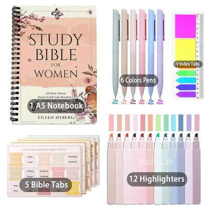 Bible Set Include Bible Quotes Spiral Coil Notebook,Pen and Tabs,Perfect Religious Gift for Church
