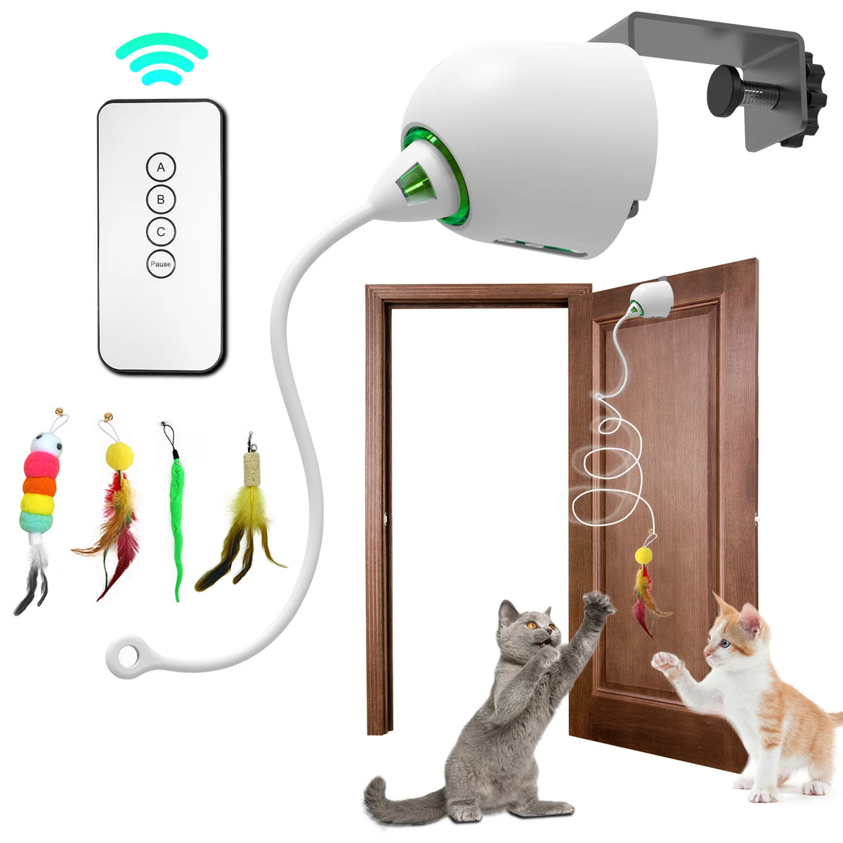 4-in-1 Interactive Cat Toys for Indoor, Automatic 6 Holes Mice Whack-A-Mole, Fluttering Butterfly, Track Balls, USB