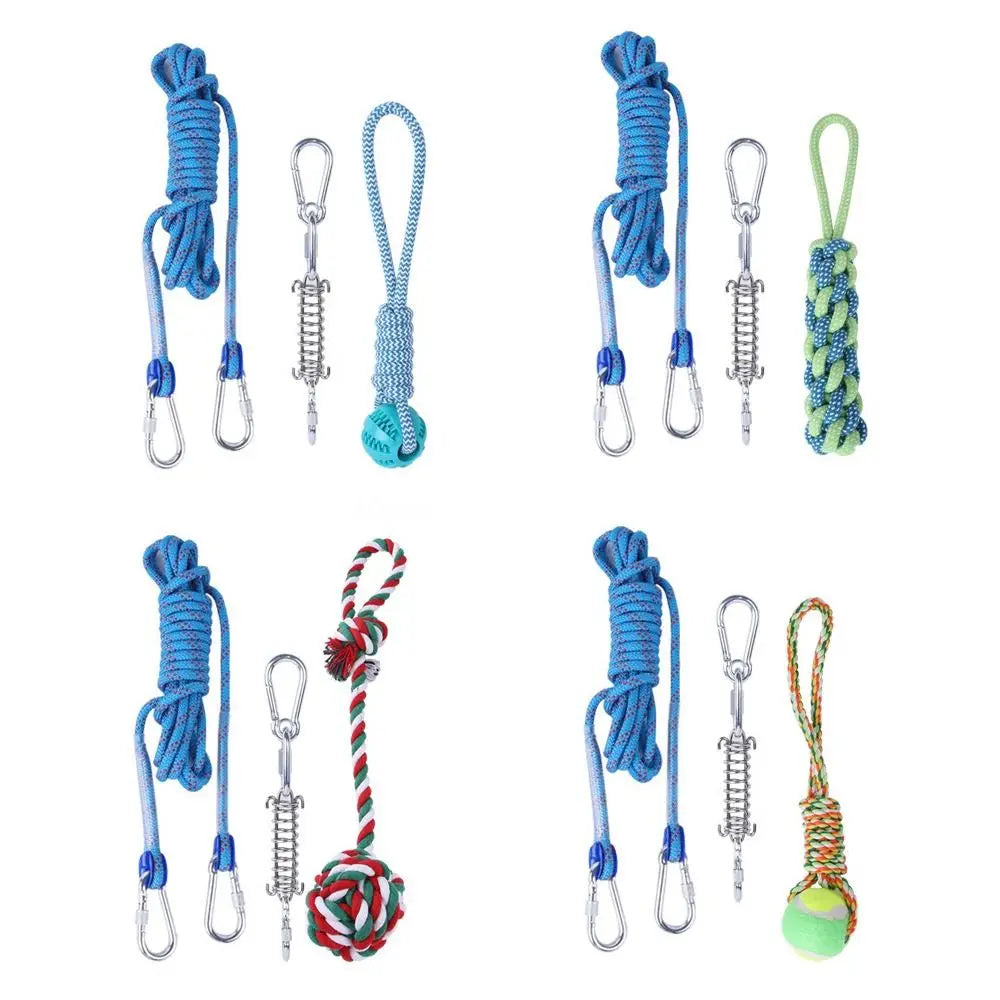 Bite Resistant Dog Spring Toys 5M Cotton Rope Teething Hanging Exercise