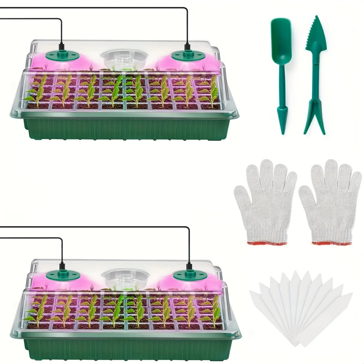 Seed Germination Tray With Growth Lamp, 2pcs Of 80 Grid Seedling Tray Kit With Humidity Cover/Indoor Plant Starter Kit, 8 LED Lights