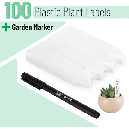 100 Pack 4 White Plastic Plant Labels - Waterproof Garden Markers for Plant Names and Seeds