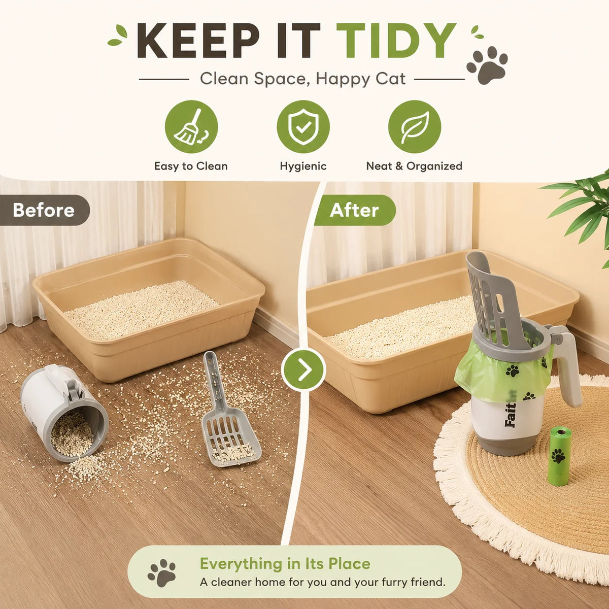 Large-Capacity Cat Litter Scoop with Integrated Waste Bin – Portable, Easy-to-Clean Plastic Pet Waste Scoop