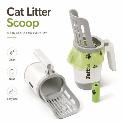 Large-Capacity Cat Litter Scoop with Integrated Waste Bin – Portable, Easy-to-Clean Plastic Pet Waste Scoop