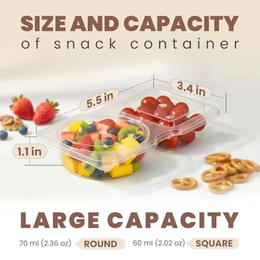 Reusable Snack Containers with Lids Pack, 2 Compartment Leakproof Box Container, Portion Control