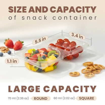 Reusable Snack Containers with Lids Pack, 2 Compartment Leakproof Box Container, Portion Control