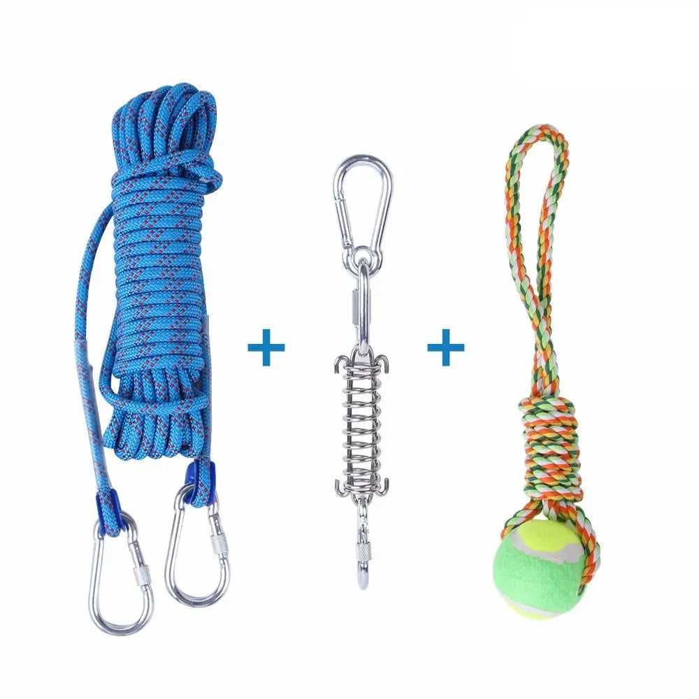 Bite Resistant Dog Spring Toys 5M Cotton Rope Teething Hanging Exercise