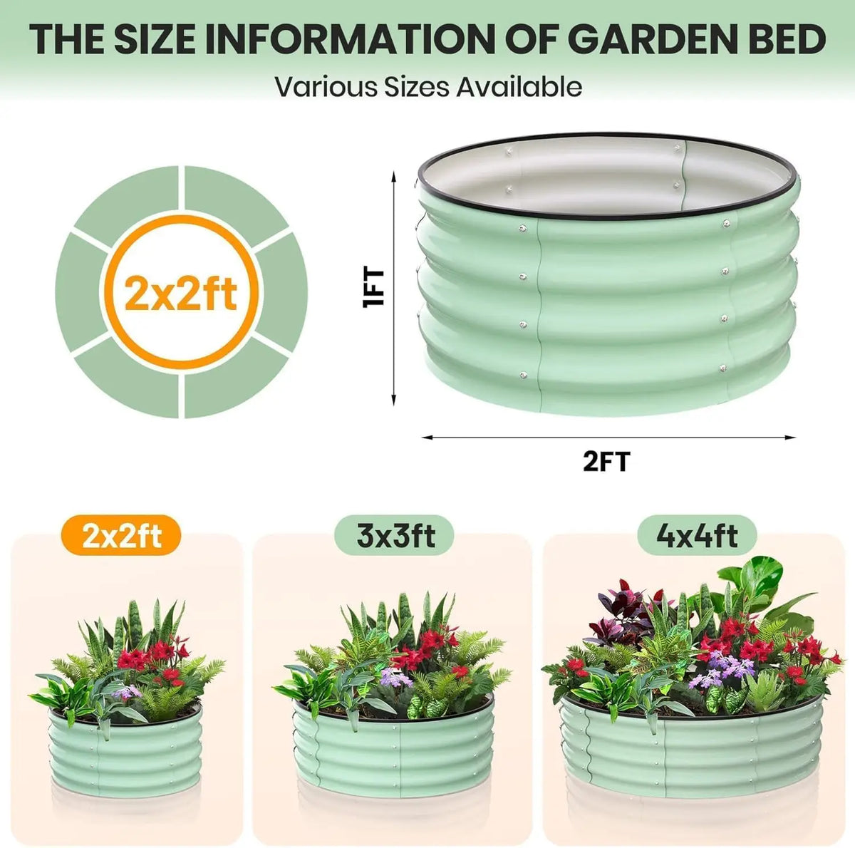 2Pcs, 2x2x1 FT Round Raised Garden Bed, Galvanized Garden Beds, Metal Planter with Gloves and Rubber Edge Trim, for Vegetables, Flowers and Herbs