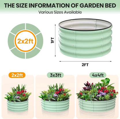 2Pcs, 2x2x1 FT Round Raised Garden Bed, Galvanized Garden Beds, Metal Planter with Gloves and Rubber Edge Trim, for Vegetables, Flowers and Herbs